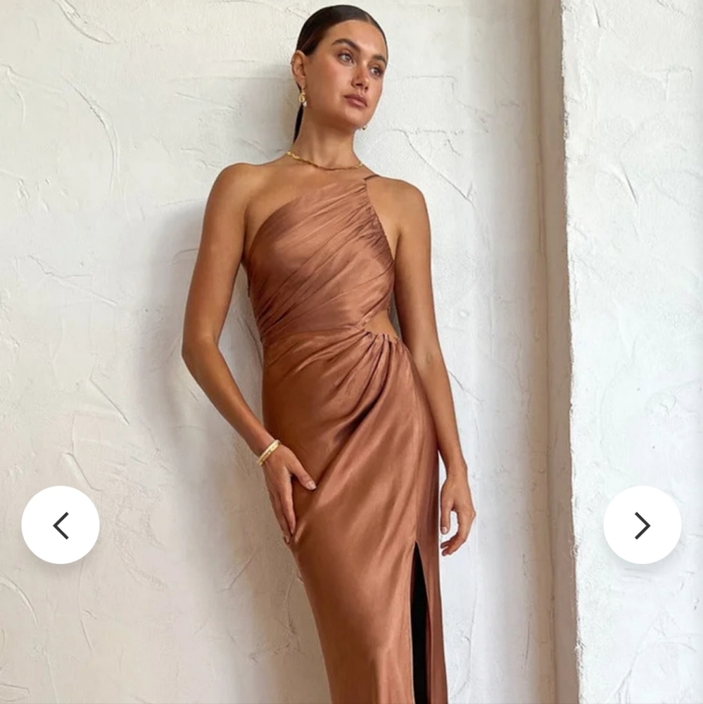 One Shoulder High Slit Ruched Evening Gown Cami Maxi Dress